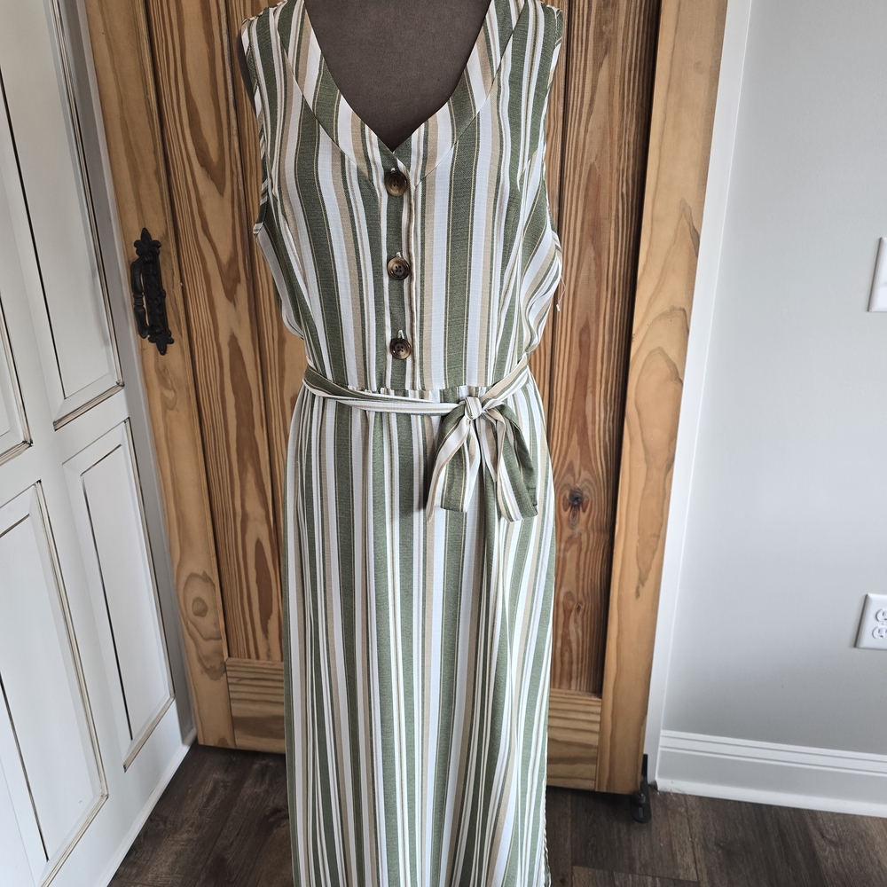 NAIF Green and White Striped Maxi Dress